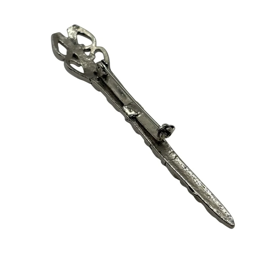 Vintage Art Nouveau Revival Bar Brooch‎ Ornate Silver Tone Textured Open Work